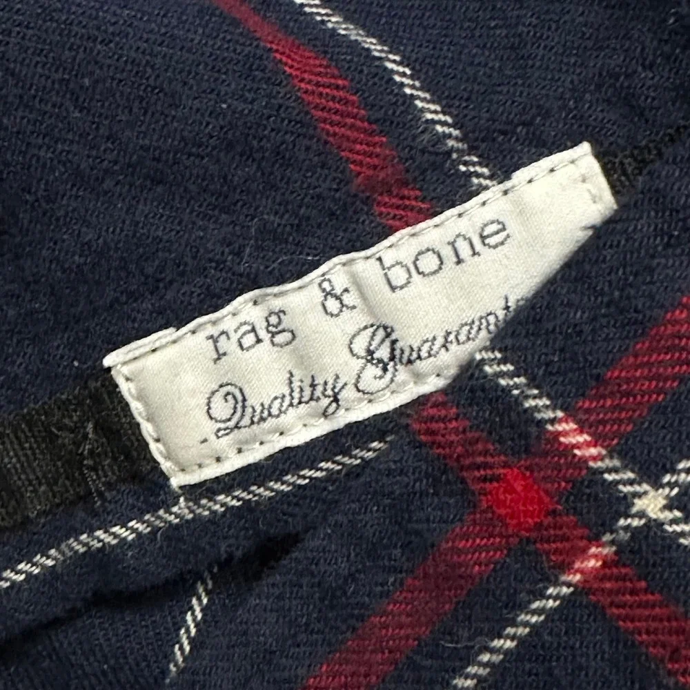 Rag & Bone Mens Fit 2 Navy Blue Red Windowpane Plaid Cotton Flannel Shirt Medium